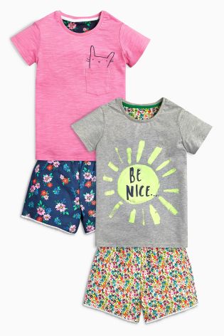 Multi 'Be Nice' Woven Short Pyjamas Two Pack (3-16yrs)